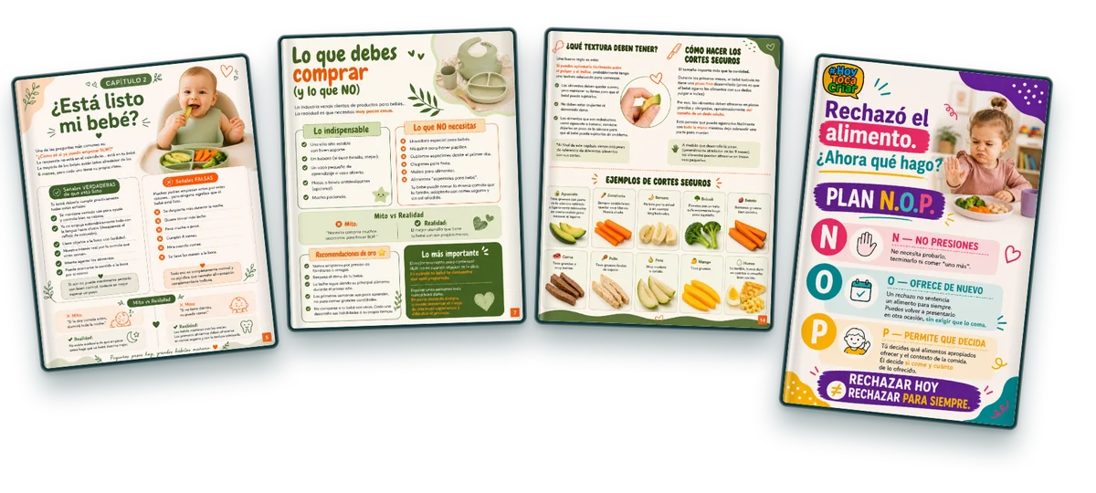 Páginas reales de Baby Led Weaning: ¿Está listo mi bebé?, cortes seguros y Plan N.O.P.